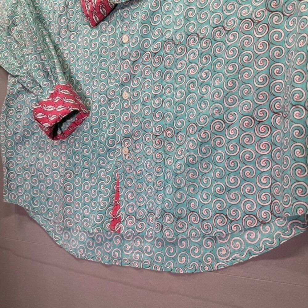 Carolina Martinez De Las Rivas Shirt Womens 3X Geometric Flip Cuff Blue Swirls‎ - Picture 4 of 11